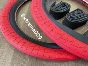 Thick 20"x 2.30 BMX RED Tires Black Wall+ Tubes Bike Street Slick Fat 20x2.30 - Picture 1 of 2
