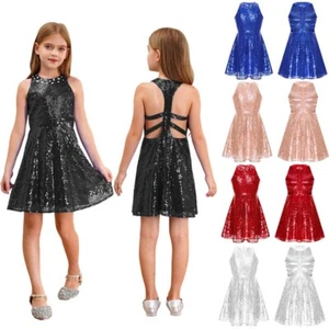 Kids Girls Skirt Jazz Gowns Hollow Out Back Dress Dancewear Clubwear Princess - Picture 1 of 47