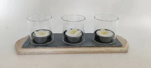 Ambiente Schiefer Teelichttablett Holz 25 cm Teelichthalter Schieferplatte Deko - Bild 1 von 1