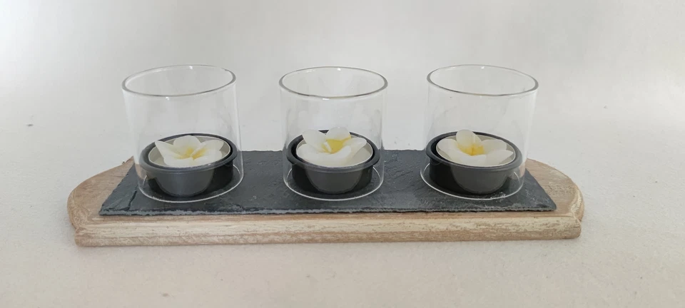 Ambiente Schiefer Teelichttablett Holz 25 cm Teelichthalter Schieferplatte Deko - Bild 1 von 1