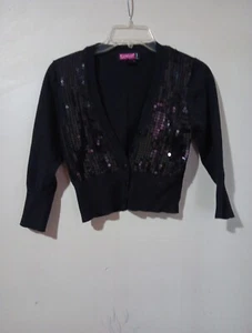 SAY WHAT ? SEQUINED CROP SWEATER RETRO M Black  3/4 Sleeves Soft - Picture 1 of 5