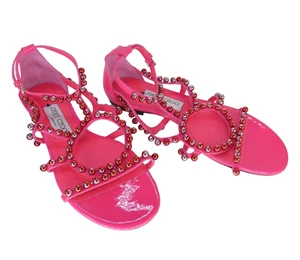 Jimmy Choo Sandals Pink Flat Patent Leather Beaded Caged Gladiator EU 37 UK 4 - Picture 1 of 21