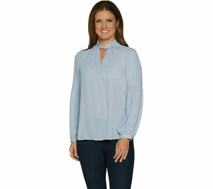 Laurie Filz gewebtes Top mit Schlüsselloch Detail Chambray Medium - Bild 1 von 4