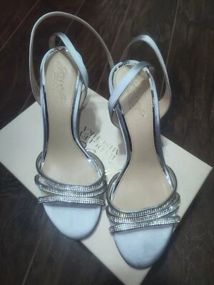 Jewel Badgley Mischka Womens Sparkle Satin Slingback Heels Silver Size 8.5M - Image 1 of 4