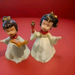 Vtg Christmas Decoration Vinyl Choir Girl Carolers With Candle & music sheet - Picture 1 of 3