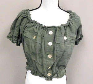 American Eagle cropped ruffled  pheasant top sage green Size Medium - Picture 1 of 7