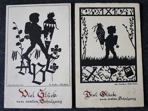 2 x postcard school start, school course, girl with sugar bag, artist: M. Sachse-Schubert - Picture 1 of 2