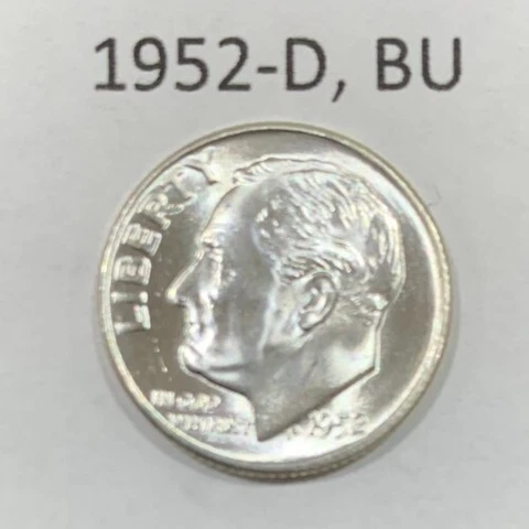 1952 D Roosevelt Dime BU ~ 90% Silver ~ Uncirculated U.S. Coin from Roll ~ D2188 Cover