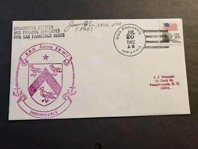 USS FANNING FF-1076 Naval Cover 1982 SIGNED Cachet - Image 1 of 2