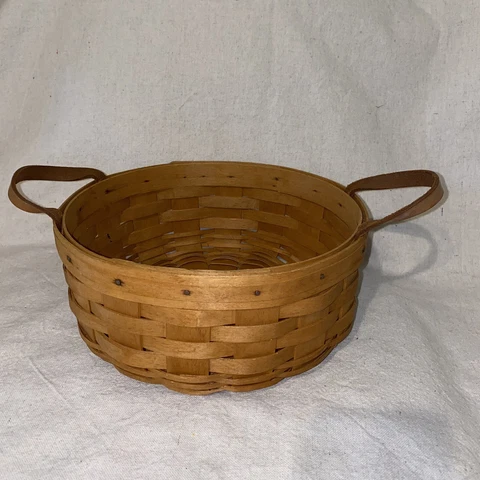 Longaberger Round Picnic Basket 1994 Leather Handles Large 10" Cover