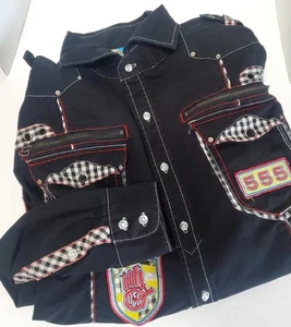 VTG Miskeen Originals Racing Collection 2XL Shirt Black Patch Button Up Cool Y2K - Picture 1 of 23