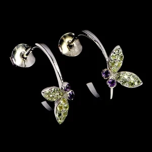 925 Sterling Silver Earrings Round Peridot Amethyst Natural Gemstone Jewelry - Picture 1 of 14
