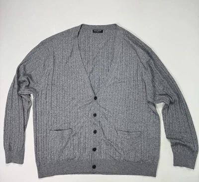 Kallspin Button Cardigan Sweater Mens 4XL Wool Blend Grey Pockets Preppy - Image 1 of 4