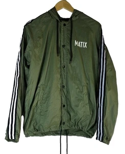 Matix sportliche gestreifte Ärmel Kapuze Retro Jacke Windbreaker olivgrün Gr. M - Bild 1 von 17