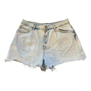 Zara Denim Shorts Womens 42/10 Frayed Hem Acid Wash Button Front Light Wash - Picture 1 of 9