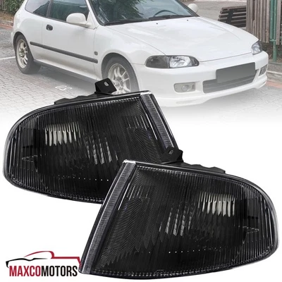Black Corner Lights Fits 1992-1995 Honda Civic 2/3Dr Coupe Hatchback Turn Signal - Image 1 of 4