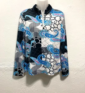 Cegolfs Damen Langarm Golf Pullover Oberteil 1/4 Zip Paisley Multi Größe M - Bild 1 von 10