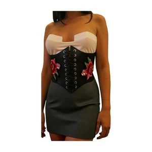 Women Waist Wide Black Corset Elastic Chic Style Fashion Belt Red Flower Fit S M - Picture 1 of 22