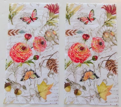 Fabric Cotton Pic D-Butterfly Mushroom Flower Acorn Beige  8 1/2" H x 4 1/4" W - Image 1 of 2