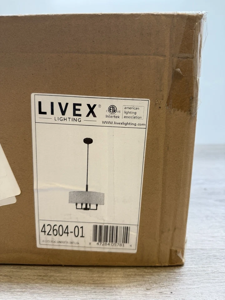 Livex Lighting 42604-01 Meridian 18” Wide Drum Chandelier Antique Brass *READ* - Image 1 of 3