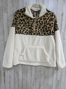 C+D+M Fleece Sweatshirt Damen Medium Creme Leopardenmuster 1/4 Reißverschluss Langarm - Bild 1 von 9