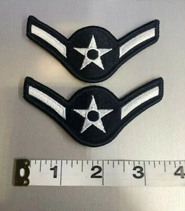 SET OF TWO USAF AIRMAN E2 SEW ON DRESS BLUE UNIFORM CHEVRON RANKS 3.5 INCH PATCH - Picture 1 of 2