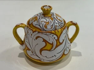 Vintage Ciaurro Orvieto Majolica Italian Pottery Sugar Bowl w/Lid, Made in Italy - Picture 1 of 6