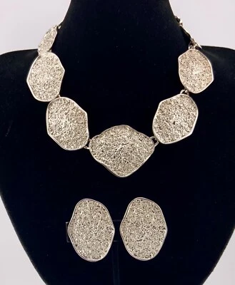 1960s Vintage “Park Lane” Silver Tone Choker Necklace & Earring, 17in Signed - Image 1 of 4