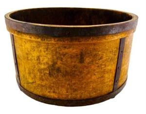 Primitive Vintage Measuring Bucket Wooden Metal Straps Large 11-3/4 - Picture 1 of 11