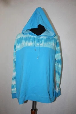 Weekends  by Chico's Sz 2 Pullover Hoodie Jacket Light Blue tie Dye Long Sleeve - Image 1 of 4