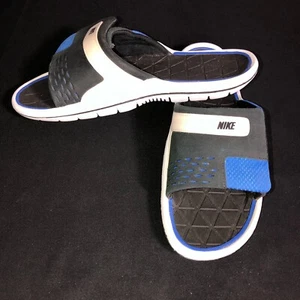 Nike Men's Slides 10 Black Blue White 315234-013 Hook Loop Adjustable Excellent - Picture 1 of 8