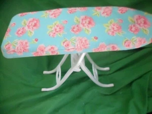 Small 12" doll size Ironing Board white plastic with floral fabric cover 10" x - Picture 1 of 2