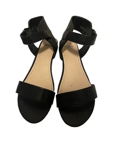 Novo Sandals Wedges Women Size 8 Black Faux Leather ‘Rusty’ Strappy Shoes - Picture 1 of 14