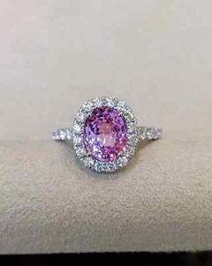 Oval Cut 3.27 Ct Natural Pink Sapphire & Diamond Engagement Ring 950 Platinum 7 - Picture 1 of 6