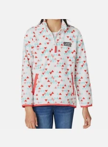 Girl’s Eddie Bauer Fleece White Red Aqua Print 1/4 Zip Pullover Size 10/12 - Picture 1 of 5
