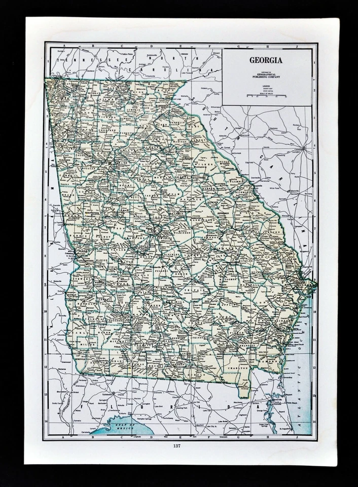 Mapa geográfico 1944 Georgia Atlanta Savannah Atenas Roma Colón Augusta  Foto 1 de 1