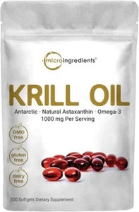 Micro Ingredients Antarctic Krill Oil Supplement, 1000mg Per Serving, 300 Soft - Picture 1 of 5