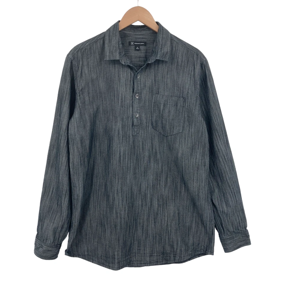 INC International Concepts Popover Shirt Mens Medium Gray Long Sleeve Pocket - Image 1 of 4