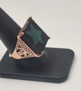Elite Shungite and Malachite Star Brass Ring - Size 10 - Picture 1 of 6