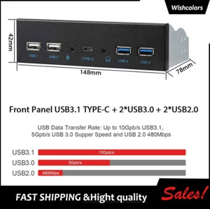 5.25" Optical Drive PC Front Panel Hub Type-C USB3.0 2.0 Microphone In Audio Out - Picture 1 of 4