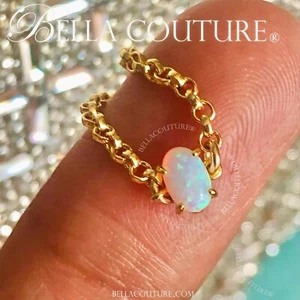 NEWGORGEOUS 18K YELLOW GOLD 6MM OPAL VICTORIAN ROLO CHAIN CHARM PENDANT BRACELET - Picture 1 of 24