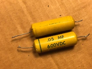 2 Vintage Astron .05 uf 600v Mustard Capacitors Amp Tone Caps TEST GOOD - Picture 1 of 8