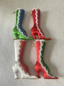 4 Vintage Ladies Old Fashioned Boot Christmas Ornaments Japan paper label 5.5” - Picture 1 of 10