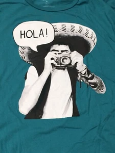 Hola! Mexican Sombrero Photographer T Shirt Revolucion De Sueno Blue Green teal - Picture 1 of 6