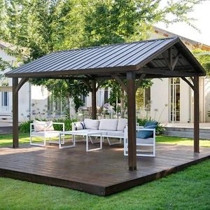 14ft x 12ft Hardtop Gazebo,Pine Framed Wood Gazebo w/ Brown Pyramid Hip Roof - Picture 1 of 19