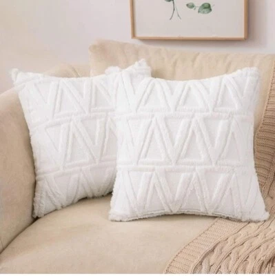MIULEE Sofa Cushion Covers, Faux Fur Throw Pillow, White, 45x45cm, 18 inch - Image 1 of 3
