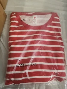 Adult Red & White Striped 100% Cotton Tight Fit Pajama Set - Size Large - Picture 1 of 2