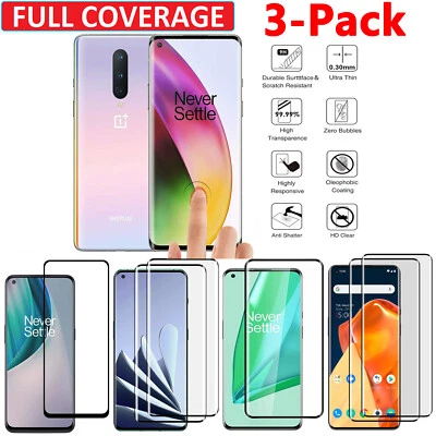 3-Pack OnePlus All Phone Models Full Coverage Tempered Glass Screen Protector 3X - Image 1 of 4
