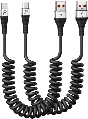USB C Cable Fast Charging, 2Pack 3Ft Coiled USB a to Type C Charge Cord for Car, - Image 1 of 4