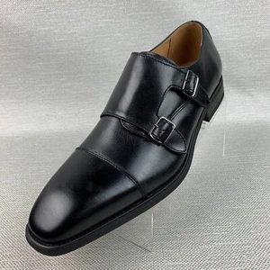 La Milano Clark Double Monk Strap Black Leather Almond Cap Toe Buckle Size 9 - Picture 1 of 12